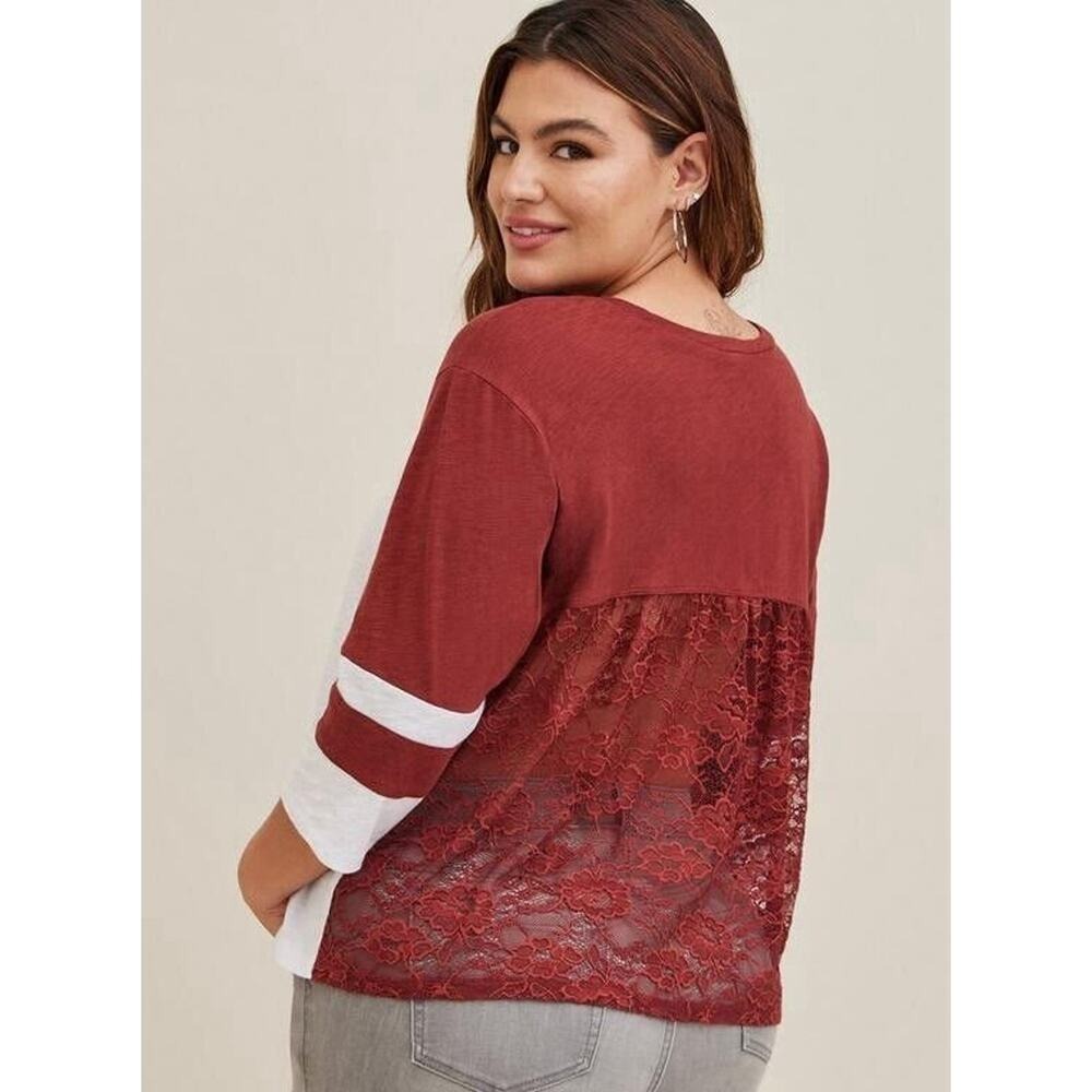 Torrid‎ Plus 4X Cotton Jersey Lace Back Colorblock Varsity Stripe Tee T-Shirt